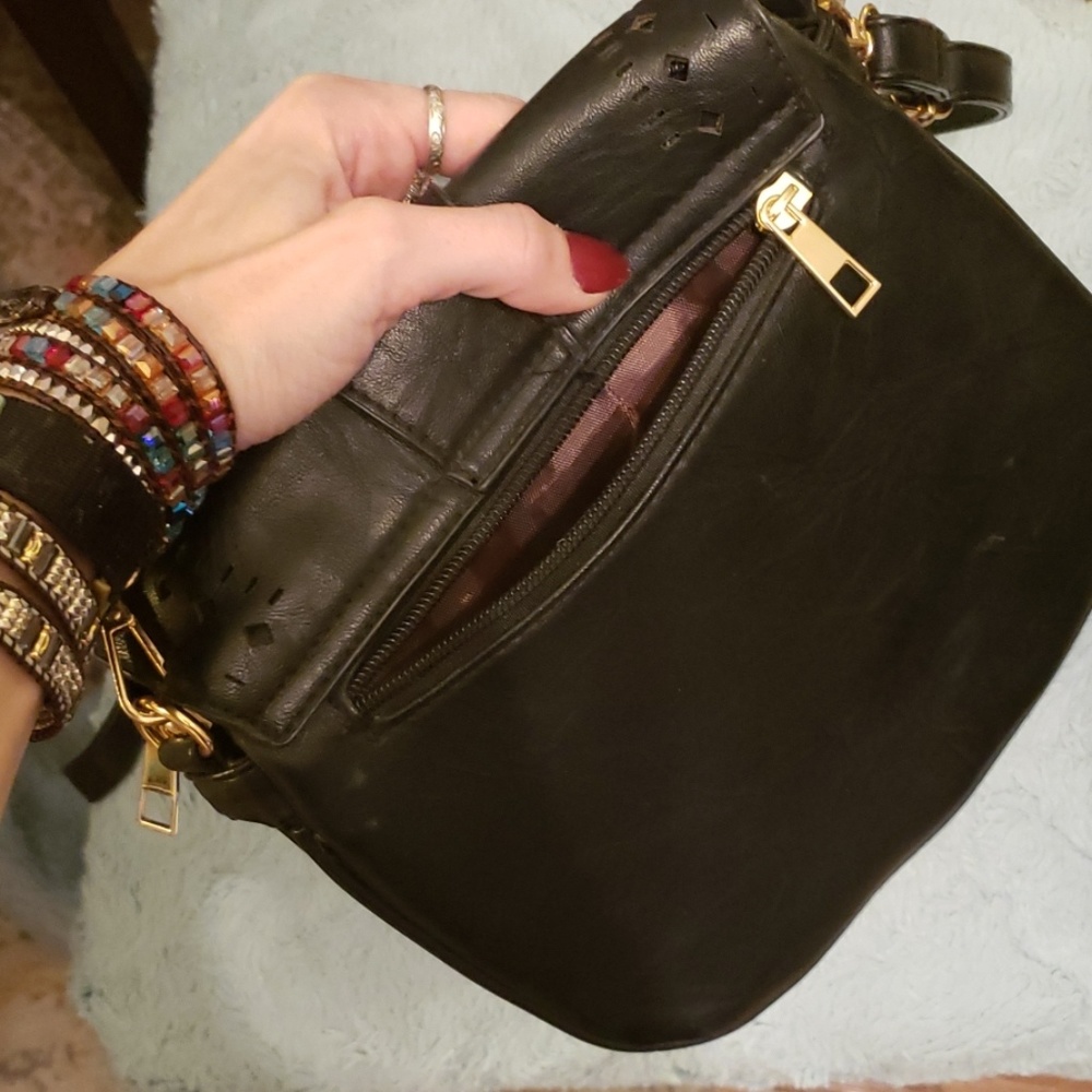 Faux Black Leather mini cross body bag. - Picture 6 of 8